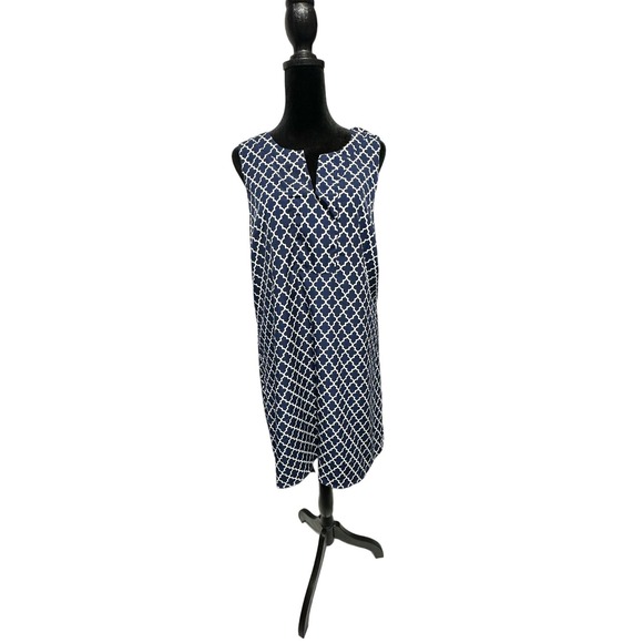 Pink Blush Maternity Print Sleeveless Shift Dress Blue Knee Length‎ Pockets L - Picture 1 of 5